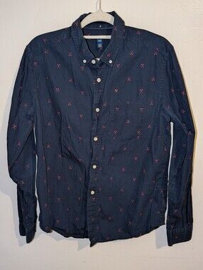 Prince & Fox Navy Button-Down Shirt with Red Cross Paddles Size M